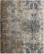 Hand Knotted Modern Abstract Wool and Bamboo Silk Area Rug in Gold and Sage, Contemporary Luxury Floor Covering