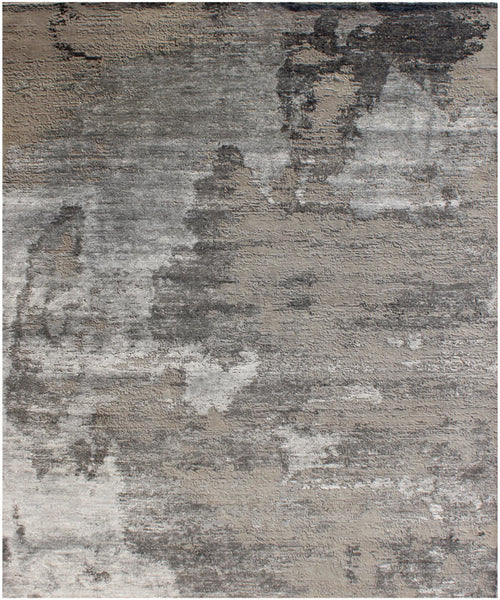 12x18 ft Hand Knotted Modern Abstract Charcoal and Silver Area Rug – Luxury Wool and Bamboo Silk Designer Rug for Living Room & Bedroom