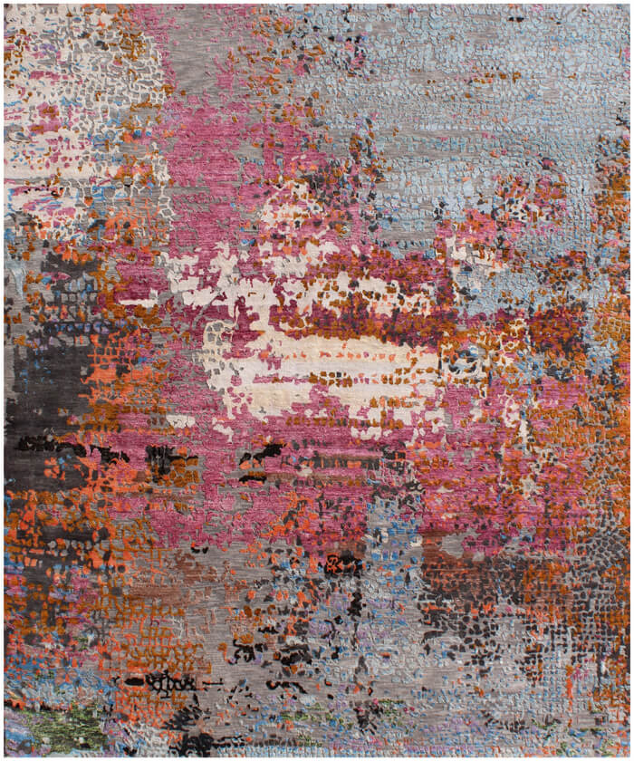 Aurora Abstract Hand-Knotted Wool & Bamboo Silk Rug | Pink & Silver