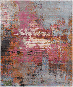 Aurora Abstract Hand-Knotted Wool & Bamboo Silk Rug | Pink & Silver