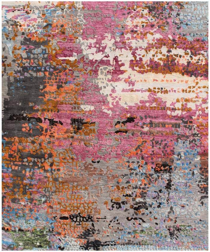 Aurora Abstract Hand-Knotted Wool & Bamboo Silk Rug | Pink & Silver