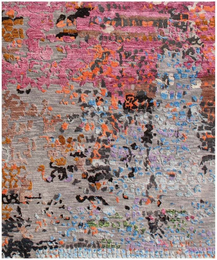Aurora Abstract Hand-Knotted Wool & Bamboo Silk Rug | Pink & Silver