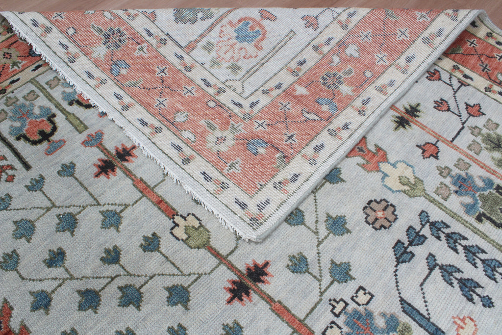 Hand-Knotted Tree of Life Wool Area Rug | Muted Sage Green & Terracotta Custom Size Rug | Handcrafted in India