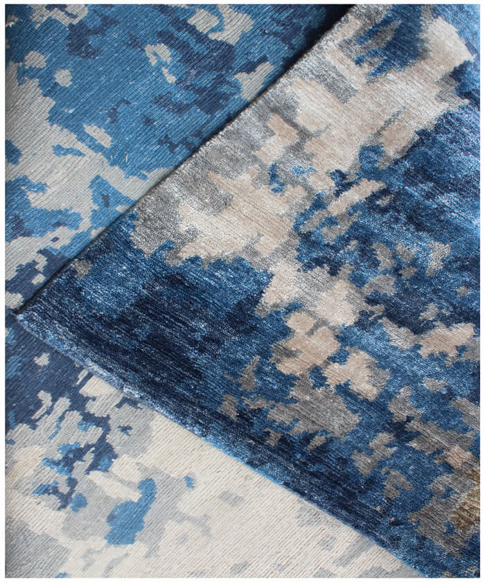 Modern Abstract Wool and Silk Area Rug – Hand-Knotted Brown and Blue Contemporary Luxury Floor Covering