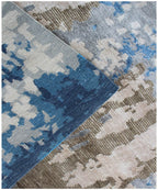 Modern Abstract Wool and Silk Area Rug – Hand-Knotted Brown and Blue Contemporary Luxury Floor Covering
