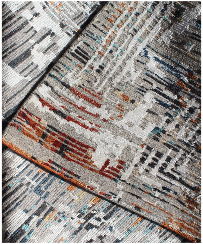 Hand-Knotted Luxury Wool & Bamboo Silk Modern Abstract Area Rug | Contemporary Designer Floor Covering for Living Room & Bedroom