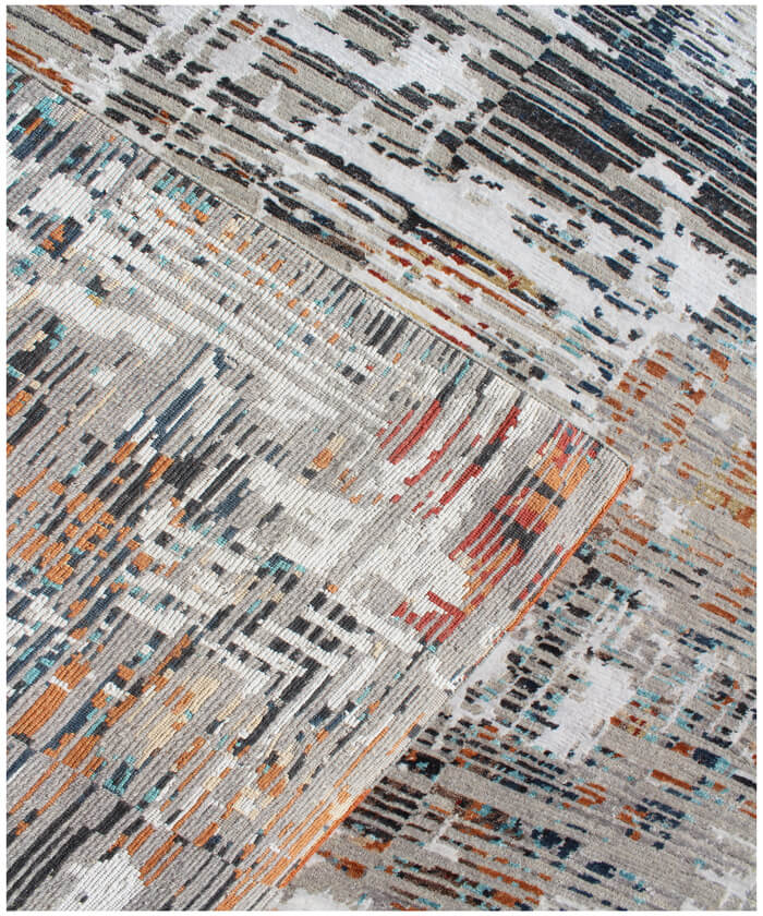 Hand-Knotted Luxury Wool & Bamboo Silk Modern Abstract Area Rug | Contemporary Designer Floor Covering for Living Room & Bedroom
