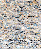 Hand-Knotted Modern Abstract Wool and Bamboo Silk Area Rug – Beige, Charcoal, Blue, and Gold– Premium Modern Designer Floor Carpet