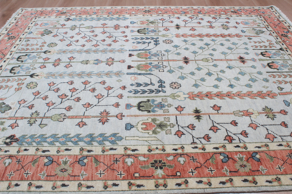 Hand-Knotted Tree of Life Wool Area Rug | Muted Sage Green & Terracotta Custom Size Rug | Handcrafted in India