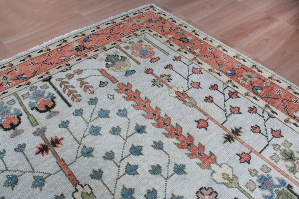 Hand-Knotted Tree of Life Wool Area Rug | Muted Sage Green & Terracotta Custom Size Rug | Handcrafted in India