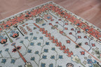 Hand-Knotted Tree of Life Wool Area Rug | Muted Sage Green & Terracotta Custom Size Rug | Handcrafted in India