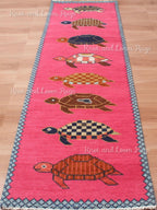 Hand-Knotted Wool Turtle Runner Rug – Custom Size Hot Pink Beach house Hallway Rug