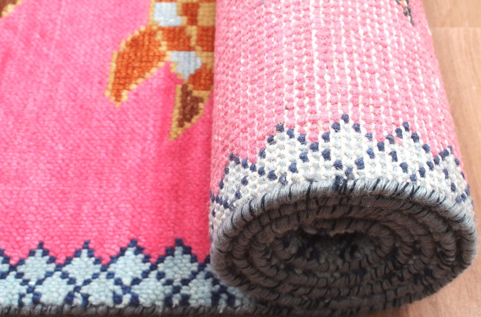 Hand-Knotted Wool Turtle Runner Rug – Custom Size Hot Pink Beach house Hallway Rug