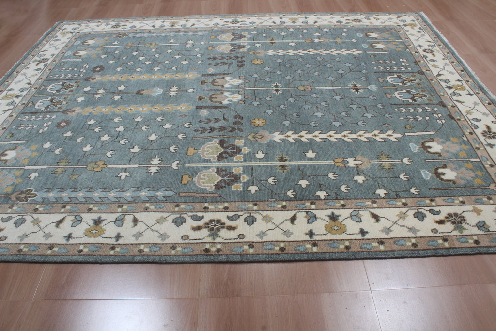 Hand-Knotted Tree of Life Wool Area Rug | Slate Blue & Ivory Custom Size Rug | Handcrafted in India