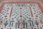 Hand-Knotted Tree of Life Wool Area Rug | Muted Sage Green & Terracotta Custom Size Rug | Handcrafted in India