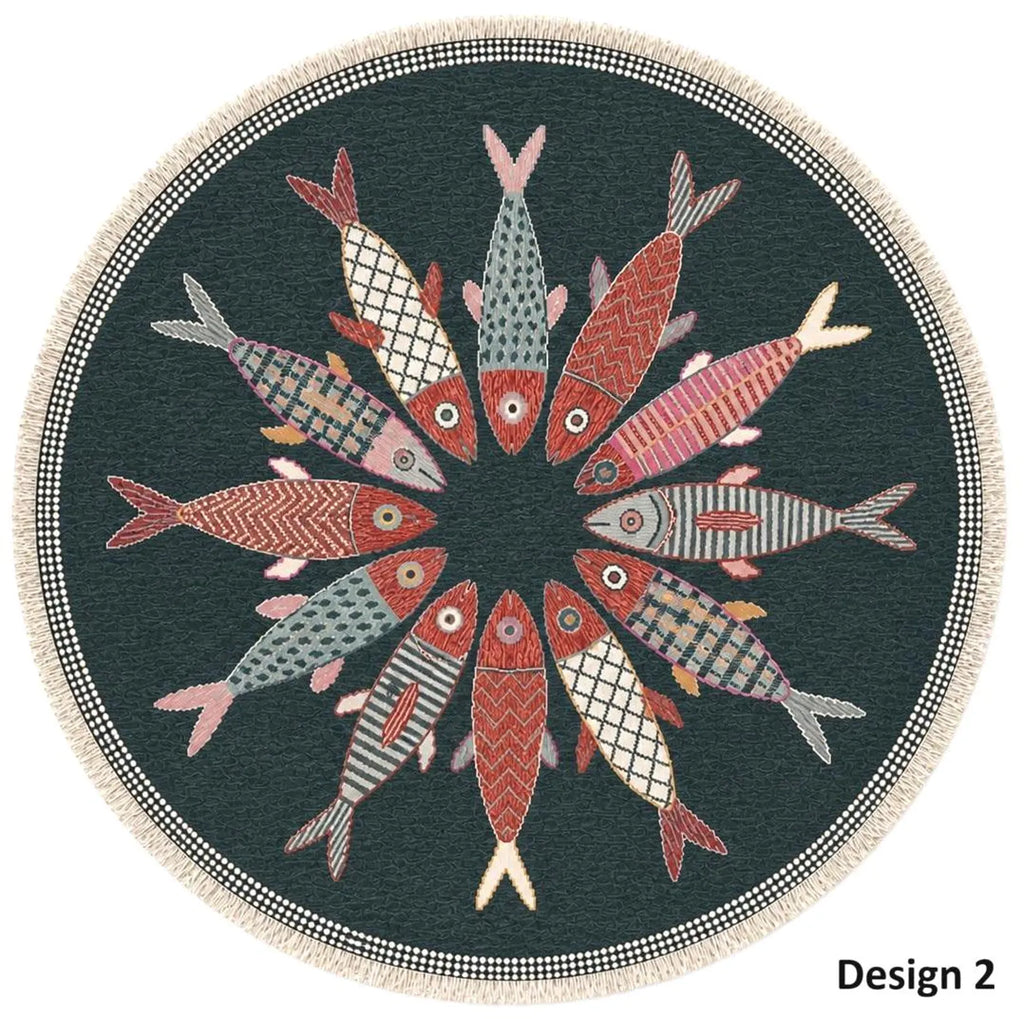 Charcoal Koi Fish Hand Knotted Wool Runner Rug - Custom Size Nautical Hallway Runner for Beach House Entryway & Kitchen