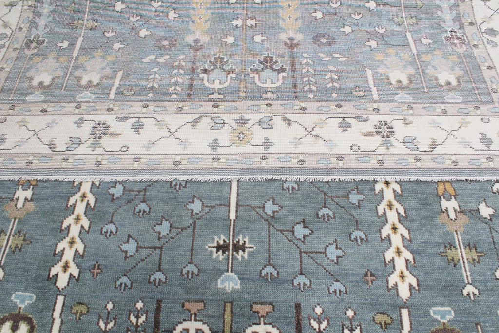 Hand-Knotted Tree of Life Wool Area Rug | Slate Blue & Ivory Custom Size Rug | Handcrafted in India