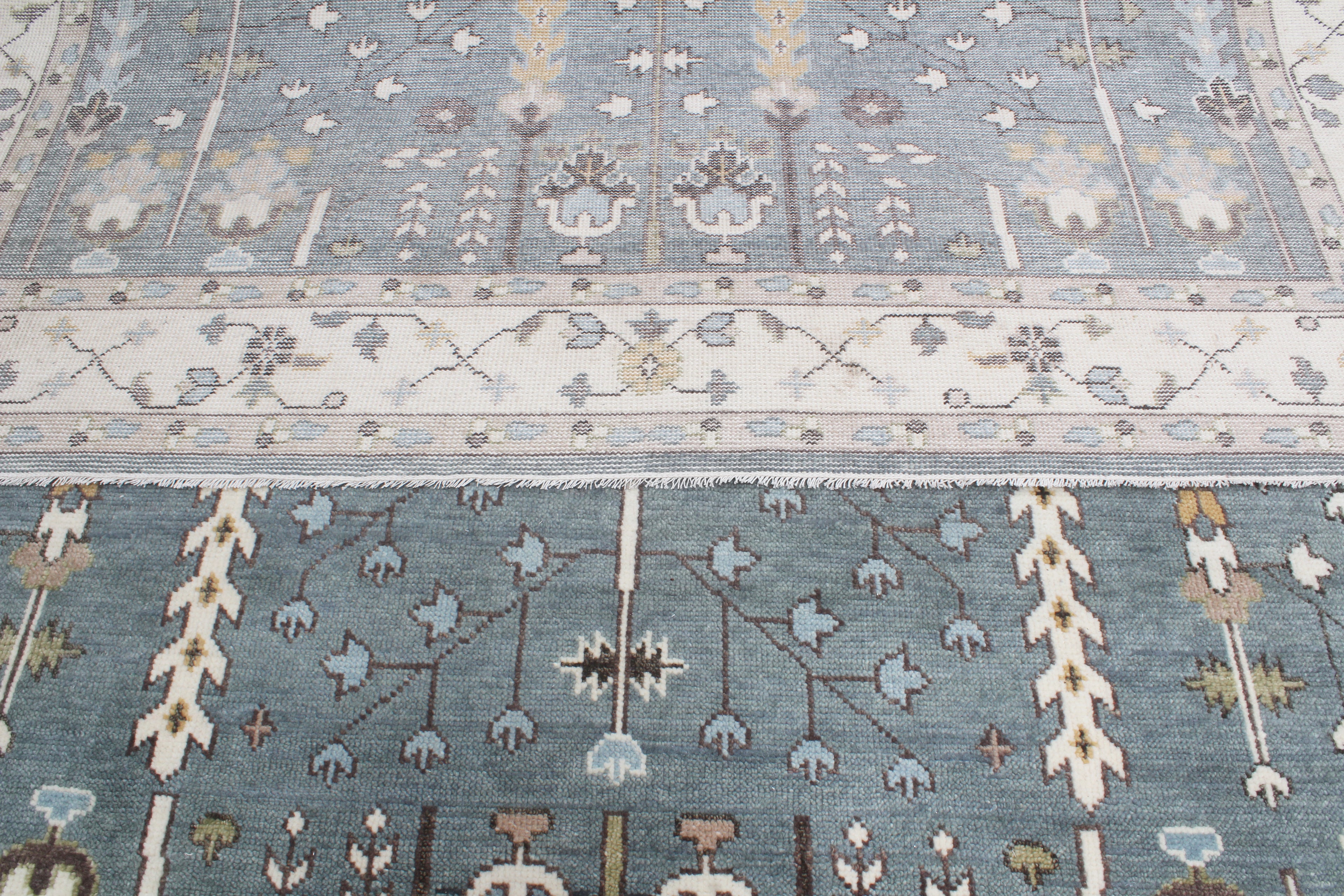 Hand-Knotted Tree of Life Wool Area Rug | Slate Blue & Ivory Custom Size Rug | Handcrafted in India