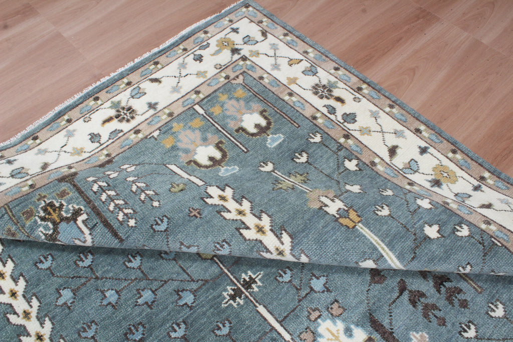 Hand-Knotted Tree of Life Wool Area Rug | Slate Blue & Ivory Custom Size Rug | Handcrafted in India