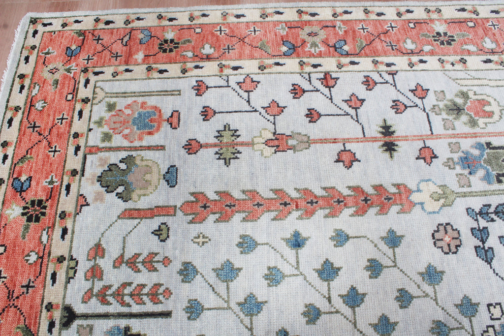 Hand-Knotted Tree of Life Wool Area Rug | Muted Sage Green & Terracotta Custom Size Rug | Handcrafted in India