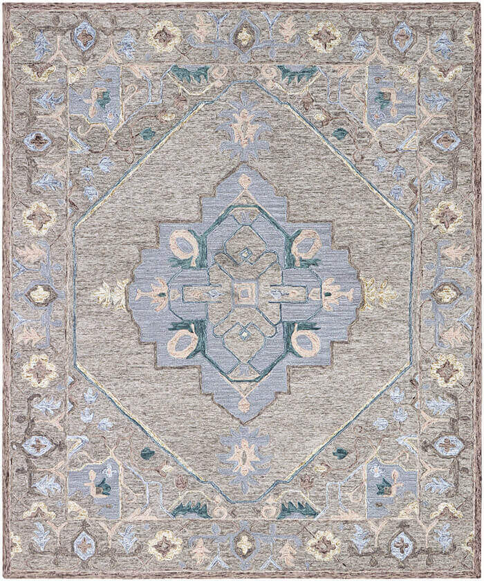 Vintage Medallion Hand-Tufted Wool Rug | Slate Blue & Taupe Area Rug
