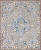 Vintage Medallion Hand-Tufted Wool Rug | Slate Blue & Taupe Area Rug