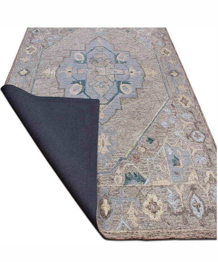 Vintage Medallion Hand-Tufted Wool Rug | Slate Blue & Taupe Area Rug