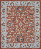 Terracotta Rust & Light Blue Floral Traditional Rug - 5x8, 8x10 ft Traditional floral Style Hand Tufted Wool Area Rug -  Large Rug