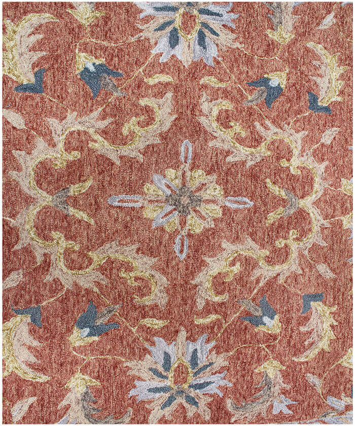 Terracotta Rust & Light Blue Floral Traditional Rug - 5x8, 8x10 ft Traditional floral Style Hand Tufted Wool Area Rug -  Large Rug