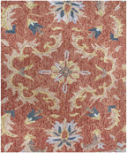 Terracotta Rust & Light Blue Floral Traditional Rug - 5x8, 8x10 ft Traditional floral Style Hand Tufted Wool Area Rug -  Large Rug