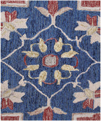 Red Blue Ivory Traditional Floral Medallion Rug, 5x8, 8x10 ft Hand Tufted Wool Area Rug for Living Room, Bedroom
