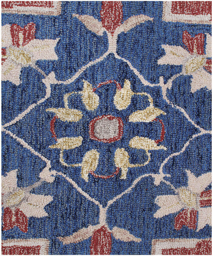 Red Blue Ivory Traditional Floral Medallion Rug, 5x8, 8x10 ft Hand Tufted Wool Area Rug for Living Room, Bedroom