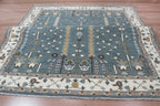 Hand-Knotted Tree of Life Wool Area Rug | Slate Blue & Ivory Custom Size Rug | Handcrafted in India