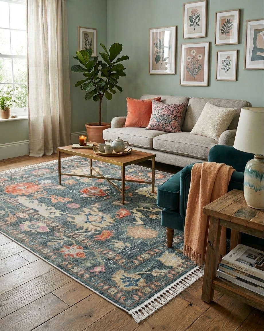 8x11 ft Charcoal Hand-Knotted Oushak Wool Rug | Custom Sizes