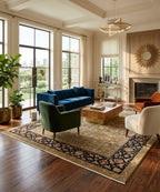 Royal Vintage Inspired New Zealand Wool & Silk Area Rug | Gold & Black