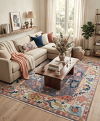 Hand-Knotted Oushak Wool Rug - Modern Transitional Floral Area Rug