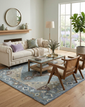 5x8 ft Serene Heritage Hand-Tufted Wool Rug | 8x10 ft Dusty Blue & Sage Medallion