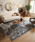 Hand Knotted Modern Abstract Area Rug – Blue & Charcoal Luxury Wool and Bamboo Silk Floor Decor