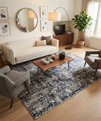 Hand Knotted Modern Abstract Area Rug – Blue & Charcoal Luxury Wool and Bamboo Silk Floor Decor