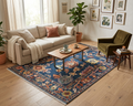 Hand-Knotted Oushak Wool Rug - Authentic Turkish Style Area Rug in Navy Blue