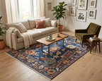 Hand-Knotted Oushak Wool Rug - Authentic Turkish Style Area Rug in Navy Blue