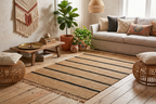 Modern black Striped Jute Rug |6x8 ft Black & Natural Area Mat