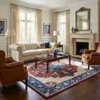Red Blue Ivory Traditional Floral Medallion Rug, 5x8, 8x10 ft Hand Tufted Wool Area Rug for Living Room, Bedroom