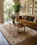8x10 Hand-Knotted Wool Rug | Espresso Brown & Cream Floral Persian Style