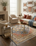 8x10 Hand-Knotted Wool Oushak Rug - Blue, Terracotta & Sage