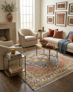 8x10 Hand-Knotted Wool Oushak Rug - Blue, Terracotta & Sage