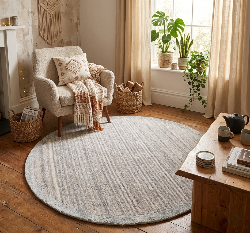 6 ft and 8 ft Hand-Tufted Round Wool Rug – Modern Abstract Texture