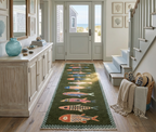 Hand-Knotted Wool Koi Fish Runner – Green Artisan Fish Rug – Custom Sizes Available