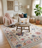 Hand Knotted Oushak Rug Ivory Turkish Wool Area Rug