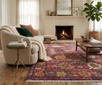 Hand knotted Oushak Rug in Vibrant Magenta, deep rose. Modern Turkish Wool Area Rug